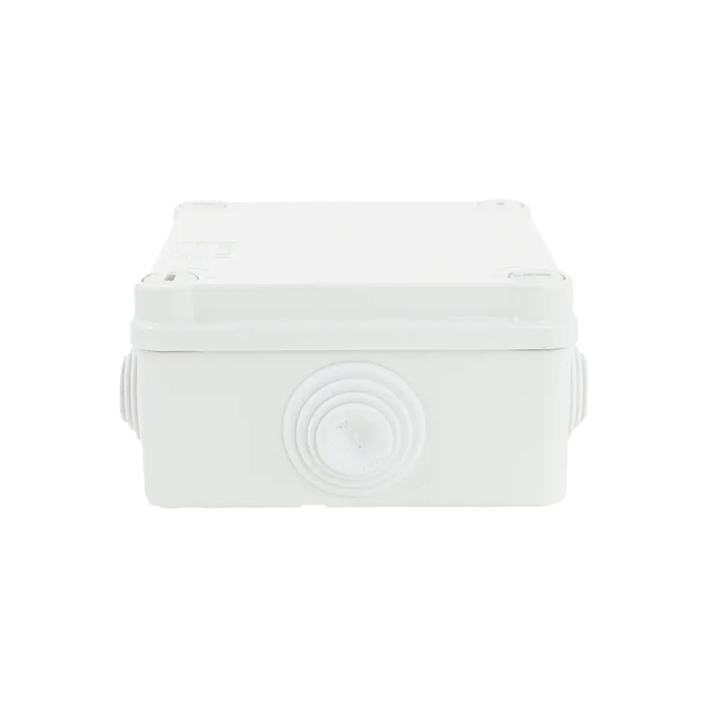 Caja Estanca de PVC Para Derivación y Conexión, 6 Entradas, Tapa con Tornillo de 1/4" de Vuelta, 100x100x50 mm (Área Interna), Uso Exterior IP55, Material que no Propaga el Fuego y Libre de Hálogenos