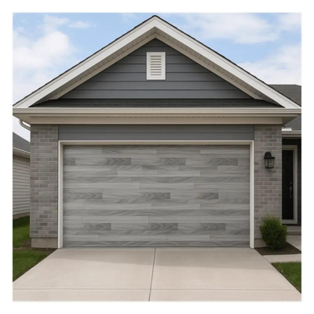 Puerta Seccional de Garage / 20 x 9 Pies (6.10 x 2.74 m) / Núcleo de Poliuretano 42 mm / Lámina Calibre 26 / Aislamiento Térmico y Acústico / Acabado Laminado Gris Estilo Americano