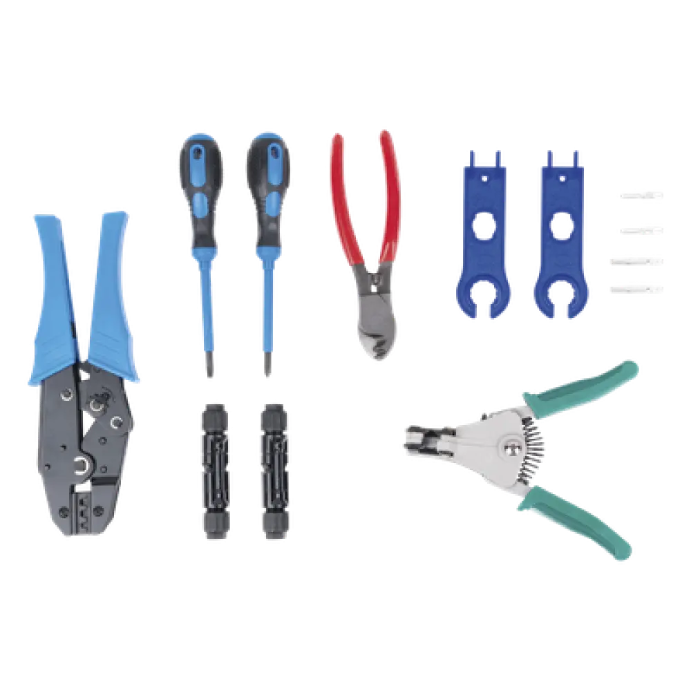 Kit de Herramientas para Instalación Solar / 13 Piezas / Conectores MC4 / Pelacable 2.5-6 mm² / Estuche Organizador