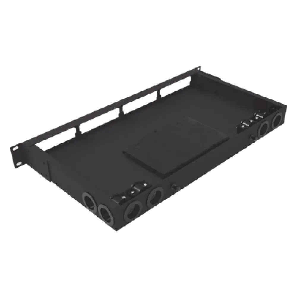 Distribuidor de Fibra Óptica / 19 Pulgadas / 1UR / 24 Fibras / 4 Placas Acopladoras / 1.58 x 0.14 x 0.84 pies