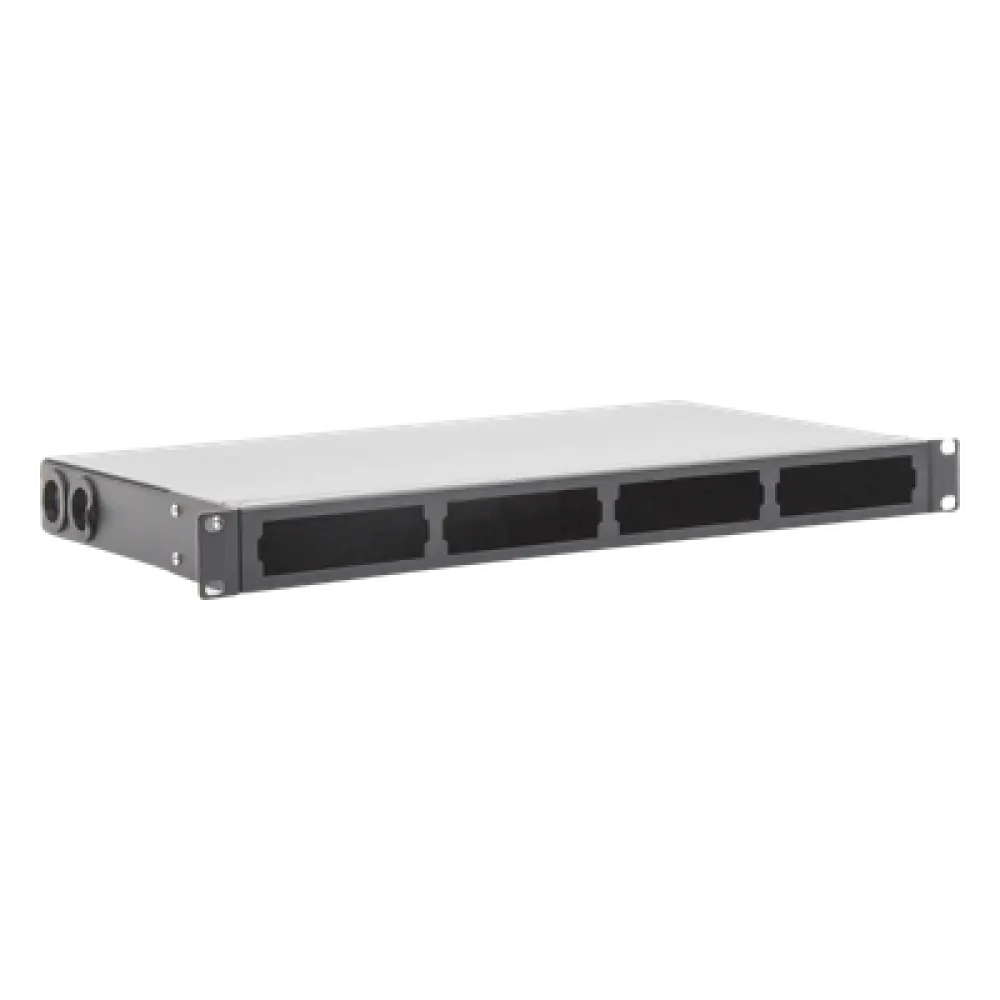 Distribuidor de Fibra Óptica / 19 Pulgadas / 1UR / 24 Fibras / 4 Placas Acopladoras / 1.58 x 0.14 x 0.84 pies