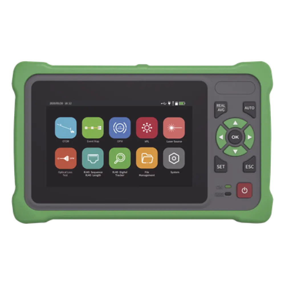 OTDR Touch / Longitudes de Onda 1310nm y 1550nm / Rango Dinámico 26/24 dB / VFL 10mW / OPM / Mapeo de Cables RJ45 / Batería 5000 mAh / Alcance hasta 260 km