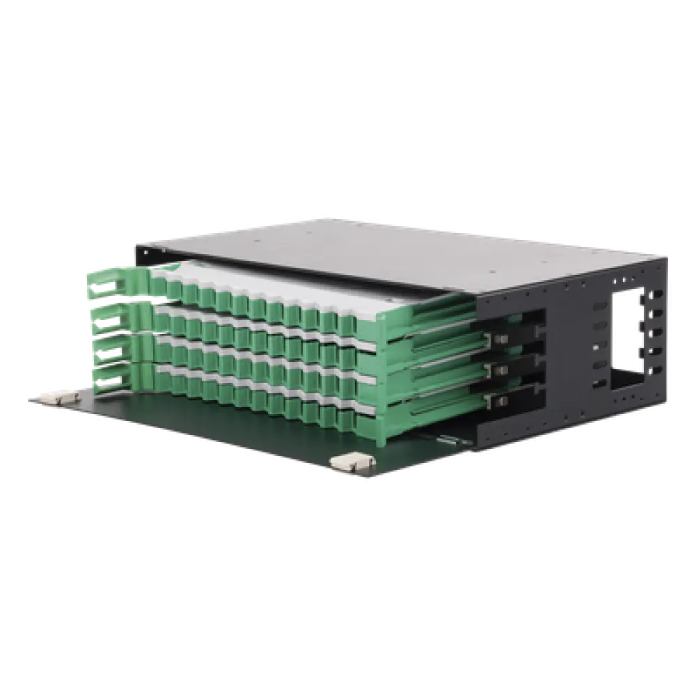 Distribuidor de Fibra Óptica / 19" (48.26 cm) / 3U / 48 Fibras / Bandejas Deslizables / 4 Entradas / Cable hasta 16 mm