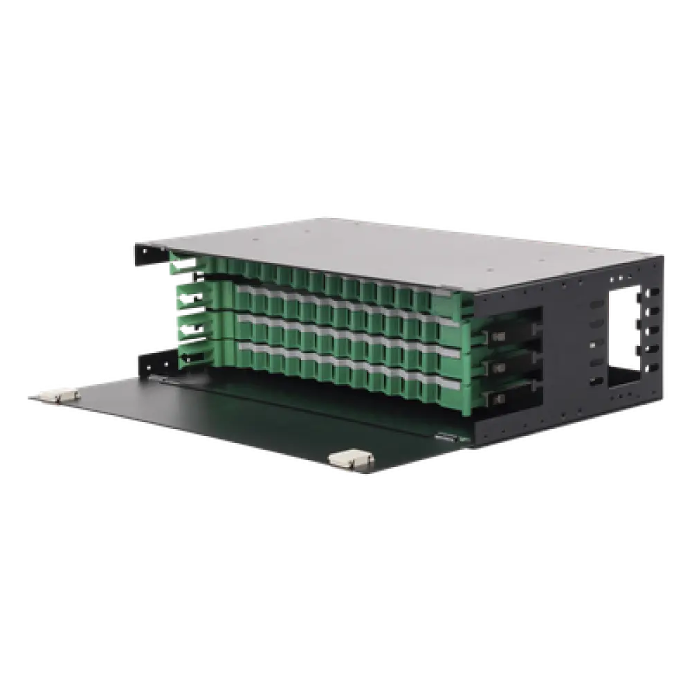 Distribuidor de Fibra Óptica / 19" (48.26 cm) / 3U / 48 Fibras / Bandejas Deslizables / 4 Entradas / Cable hasta 16 mm