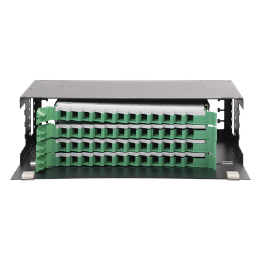 Distribuidor de Fibra Óptica / 19" (48.26 cm) / 3U / 48 Fibras / Bandejas Deslizables / 4 Entradas / Cable hasta 16 mm