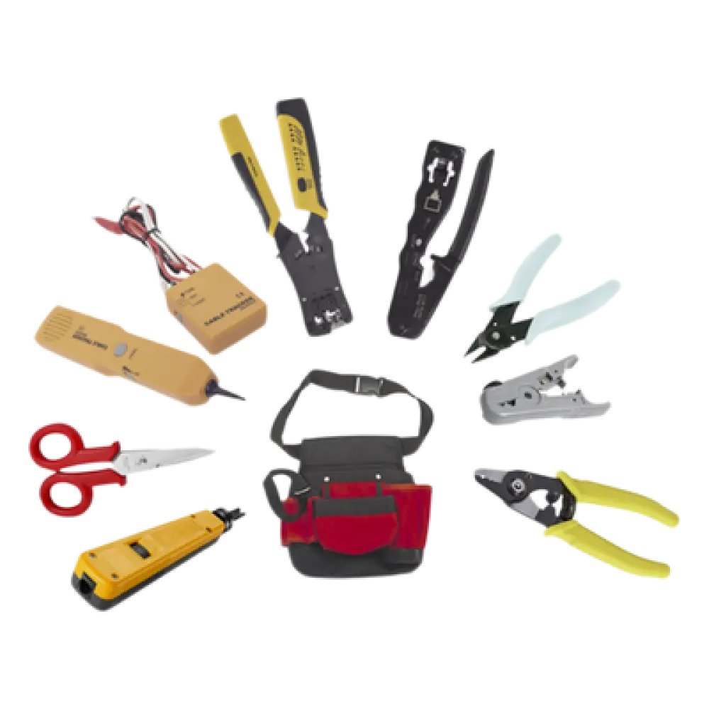 Kit de Herramientas para Instalador de Redes / 9 Piezas / Pinza Pelacables con Probador / Ponchadora Pass Through / Rastreador de Cable / Bolsa 21x11.5x3.4 cm