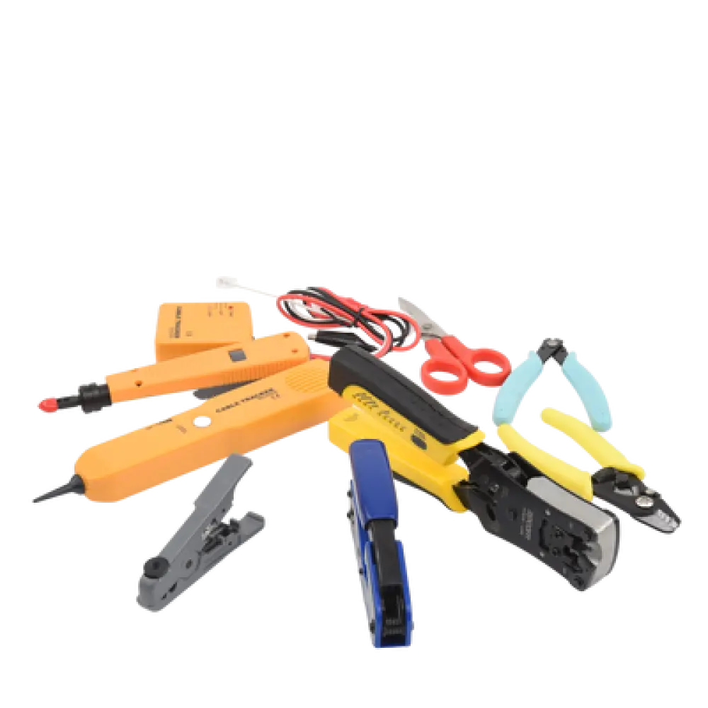 Kit de Herramientas para Instalador de Redes / 9 Piezas / Pinza Pelacables con Probador / Ponchadora Pass Through / Rastreador de Cable / Bolsa 21x11.5x3.4 cm