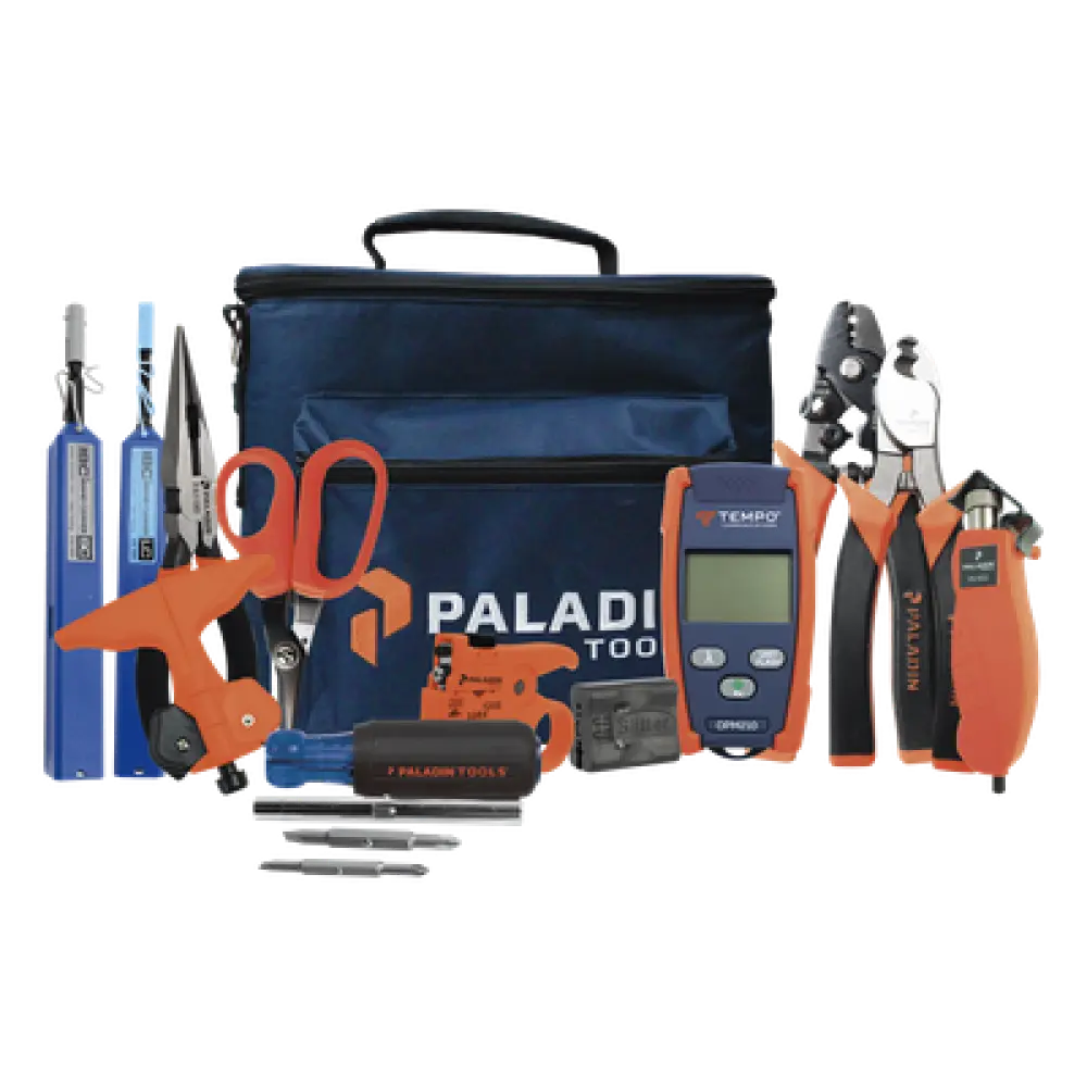 Kit de Herramientas para Fibra Óptica / Medidor de Potencia OPM-210 / 6 Desforradoras / Tijeras Kevlar / Limpieza 2.5mm y 1.25mm / Estuche Organizador