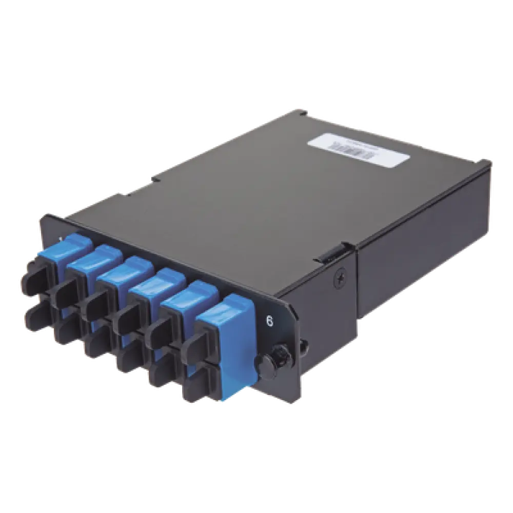 Placa Acopladora de Fibra Óptica / 12 Fibras Monomodo OS2 / 6 Conectores LC Duplex / Pérdida de Inserción ≤0.35 dB / Color Azul TIA/EIA-568-C.3