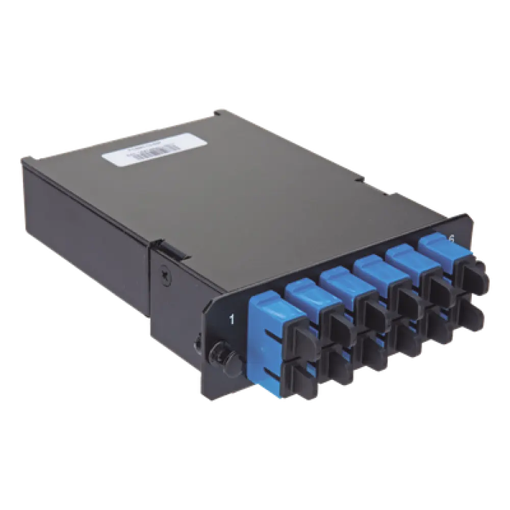 Placa Acopladora de Fibra Óptica / 12 Fibras Monomodo OS2 / 6 Conectores LC Duplex / Pérdida de Inserción ≤0.35 dB / Color Azul TIA/EIA-568-C.3
