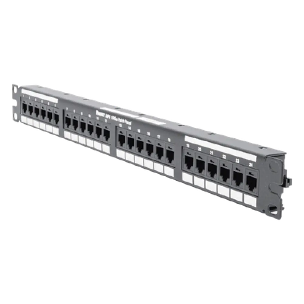 Panel de Parcheo de Impacto / Categoría 6A / 24 Puertos / 1UR / 1-500 MHz / 10GBASE-T