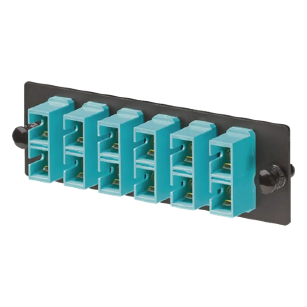 Placa Acopladora de Fibra Óptica / 6 Conectores SC Duplex (12 Fibras) / Multimodo OM3/OM4 / Color Aqua / Alta Densidad