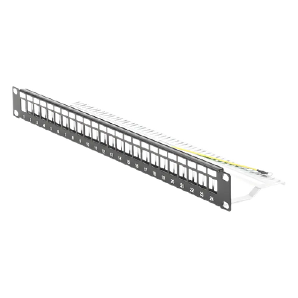 Panel de Parcheo Modular Blindado / 24 Puertos STP / 1U / Acero SPCC 1.5mm / Ángulo Ajustable ±30'