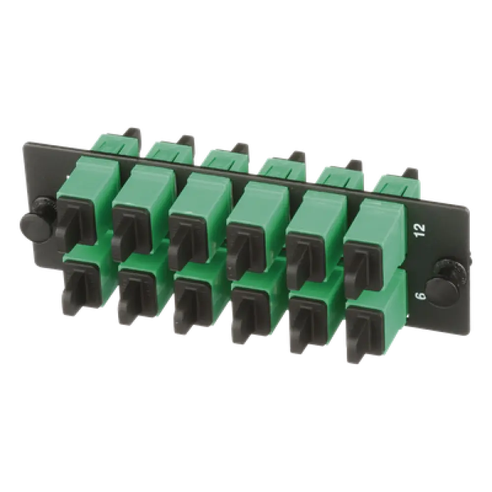 Placa Acopladora de Fibra Óptica / 12 Conectores SC/APC / Monomodo OS1/OS2 / Color Verde / Cerámica Zirconia