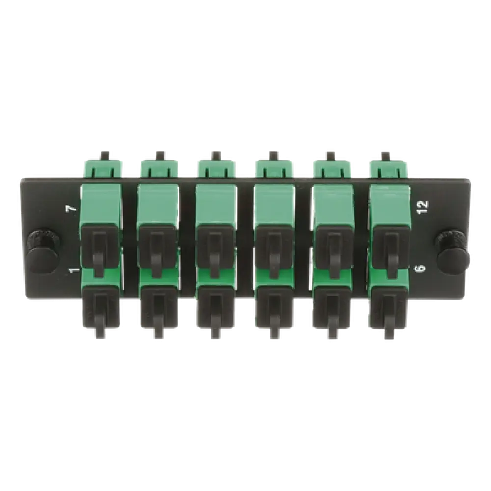 Placa Acopladora de Fibra Óptica / 12 Conectores SC/APC / Monomodo OS1/OS2 / Color Verde / Cerámica Zirconia