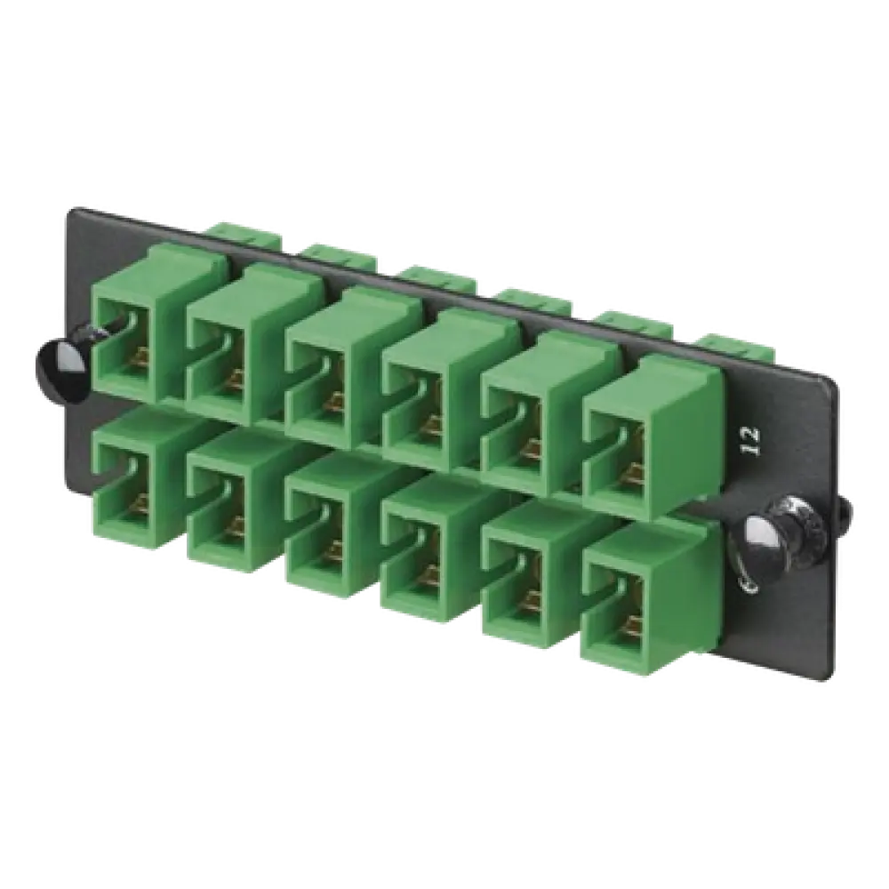 Placa Acopladora de Fibra Óptica / 12 Conectores SC/APC / Monomodo OS1/OS2 / Color Verde / Cerámica Zirconia