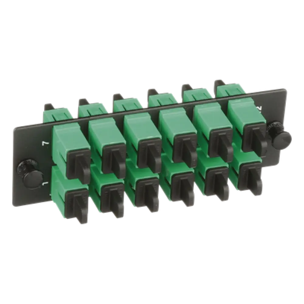 Placa Acopladora de Fibra Óptica / 12 Conectores SC/APC / Monomodo OS1/OS2 / Color Verde / Cerámica Zirconia