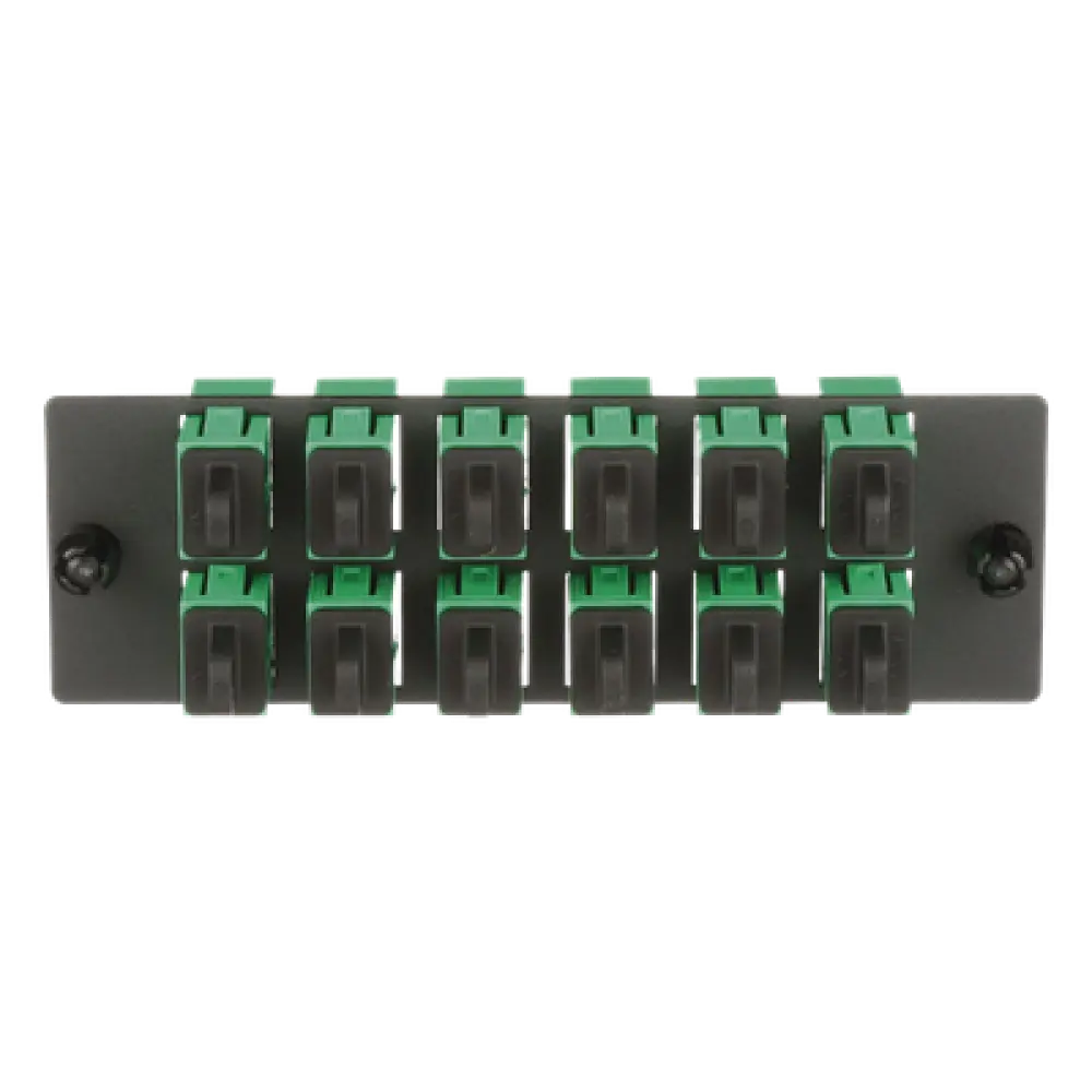 Placa Acopladora de Fibra Óptica / 12 Conectores SC/APC / Monomodo OS1/OS2 / Color Verde / Cerámica Zirconia
