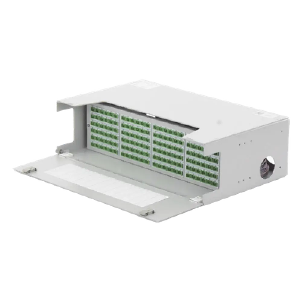 Distribuidor de Fibra Óptica / 144 Empalmes / 144 Acopladores SC/APC / 144 Pigtails SC/APC / 19" / 5 UR / 260 mm (10.2") Profundidad