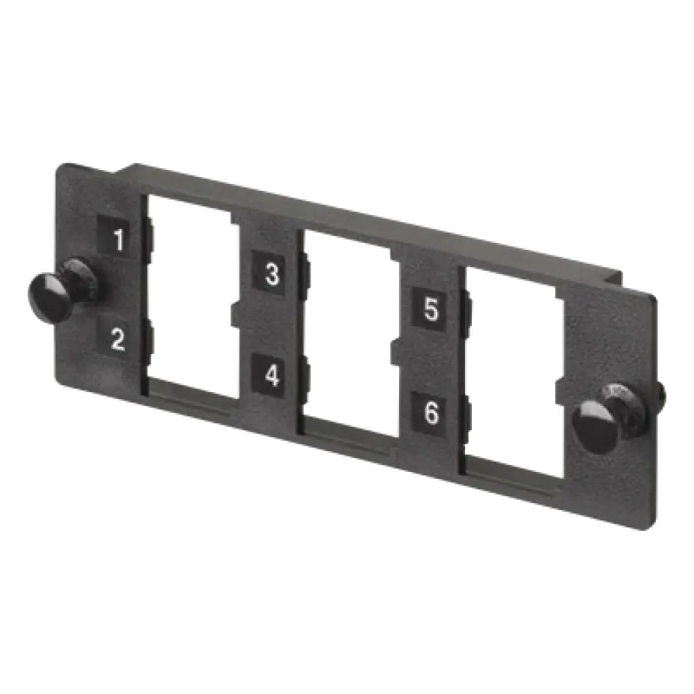 Placa Modular / 6 Puertos Mini-Com / Fibra Óptica, Cobre, Audio y Video / 109.2 mm (4.3') Ancho / Negro