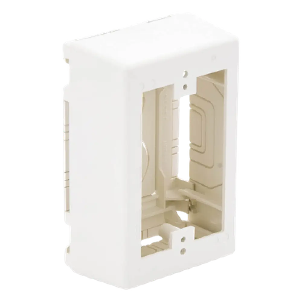 Caja de Pared Superficial / PVC Auto-extinguible / 5 x 3.26 x 1.62 in / Salidas 1/2-3/4-1 in / Blanco Mate