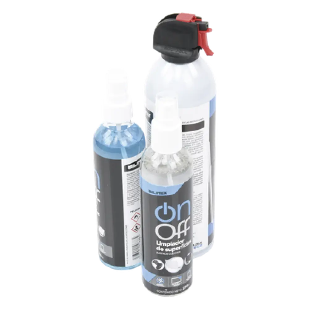 Kit de Limpieza para Electrónicos / 4 Productos Especializados / Aire Comprimido 660 ml / 2 Limpiadores 250 ml / 2 Microfibras 30x30 cm