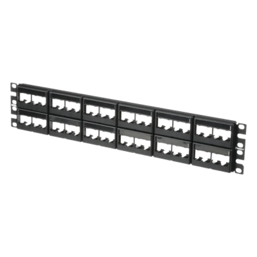 Panel de Parcheo Modular / 48 Puertos / 2 UR / Plano / Sin Blindaje / Mini-Com / Rack 19"