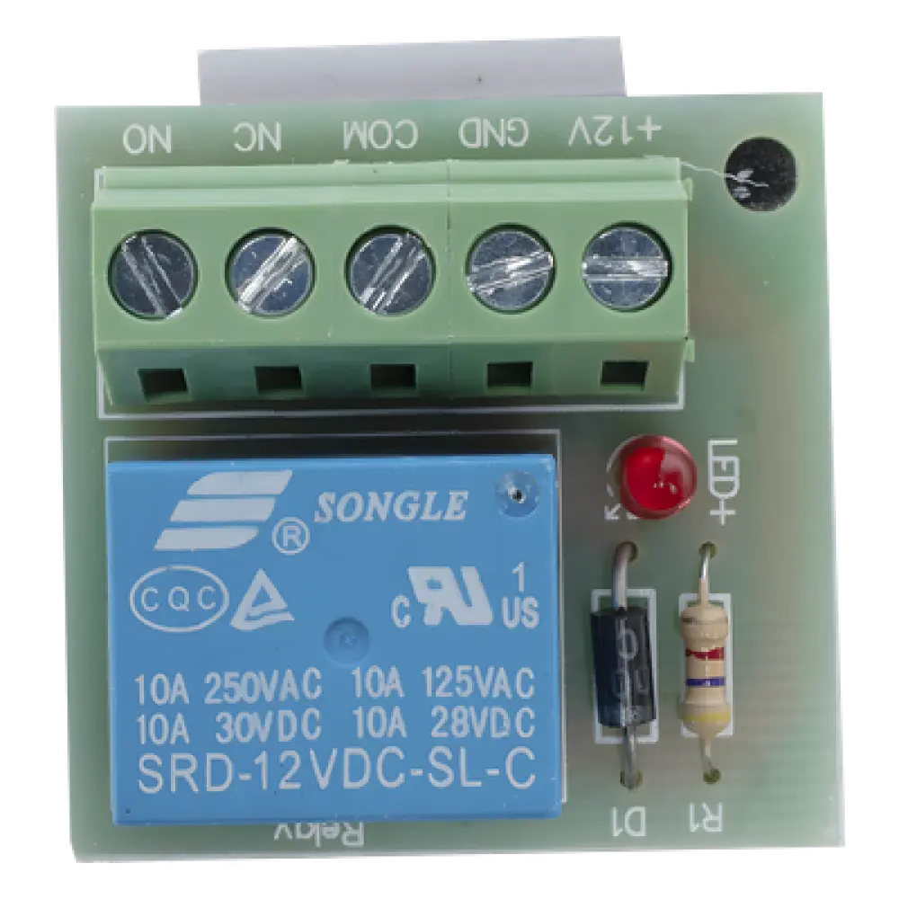 Módulo de Relé para Control de Acceso / Salida NO/NC/COM / 3A a 125 VCA / 12 VCC / -20°C a 70°C / Interbloqueo de Puertas