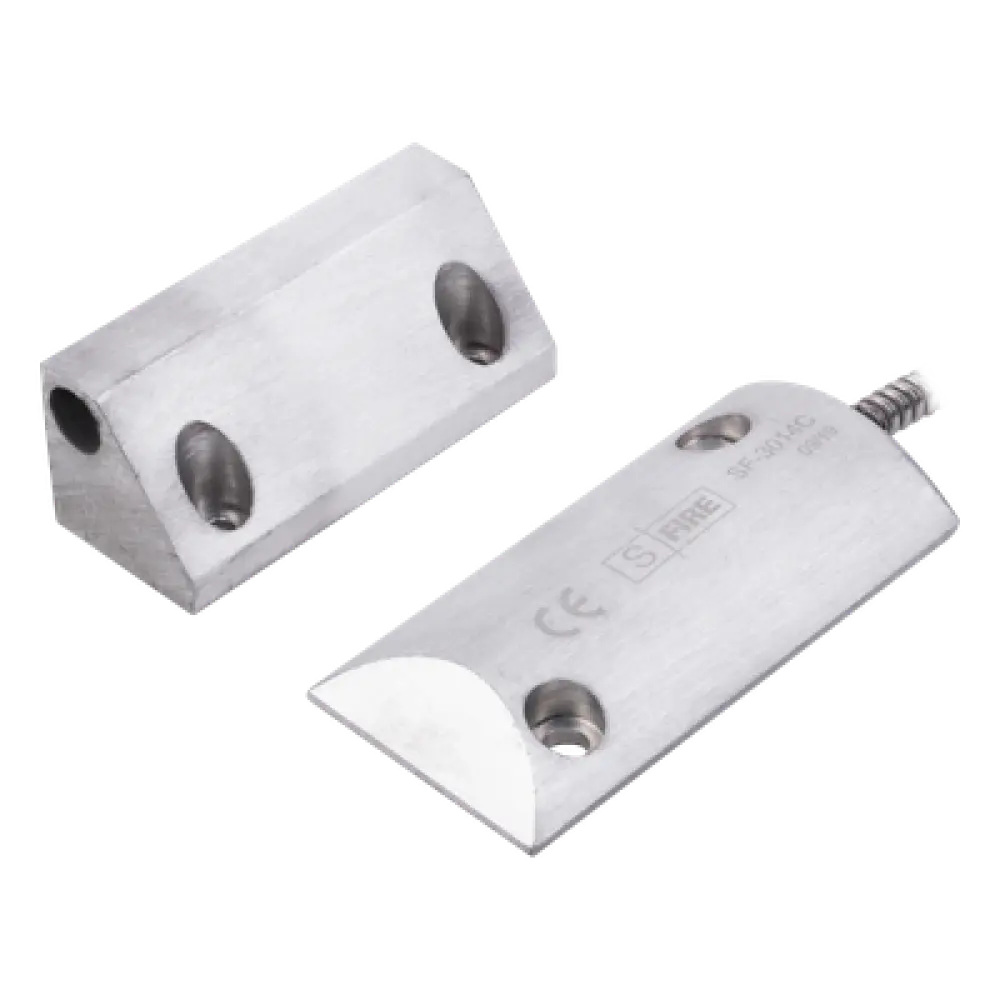 Contacto Magnético de Piso / Salida Dual NC/NA / GAP 65 mm (2.5 in) / Cubierta de Aluminio / Cable Blindado 55 cm / Certificación UL & CE