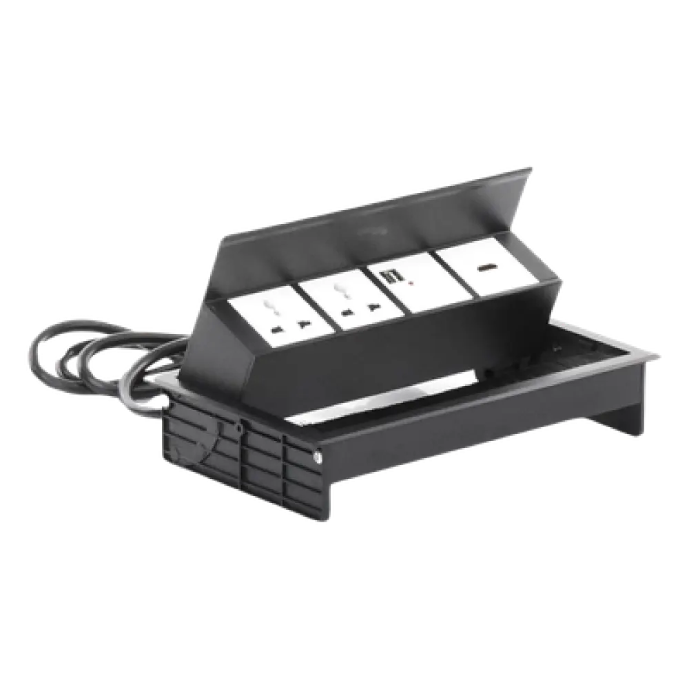 Caja Hub de Escritorio / 2 Contactos Universales / HDMI + RJ45 Cat6 / 2 USB Carga / Cable 1.80 m (5.9 ft) / IP20