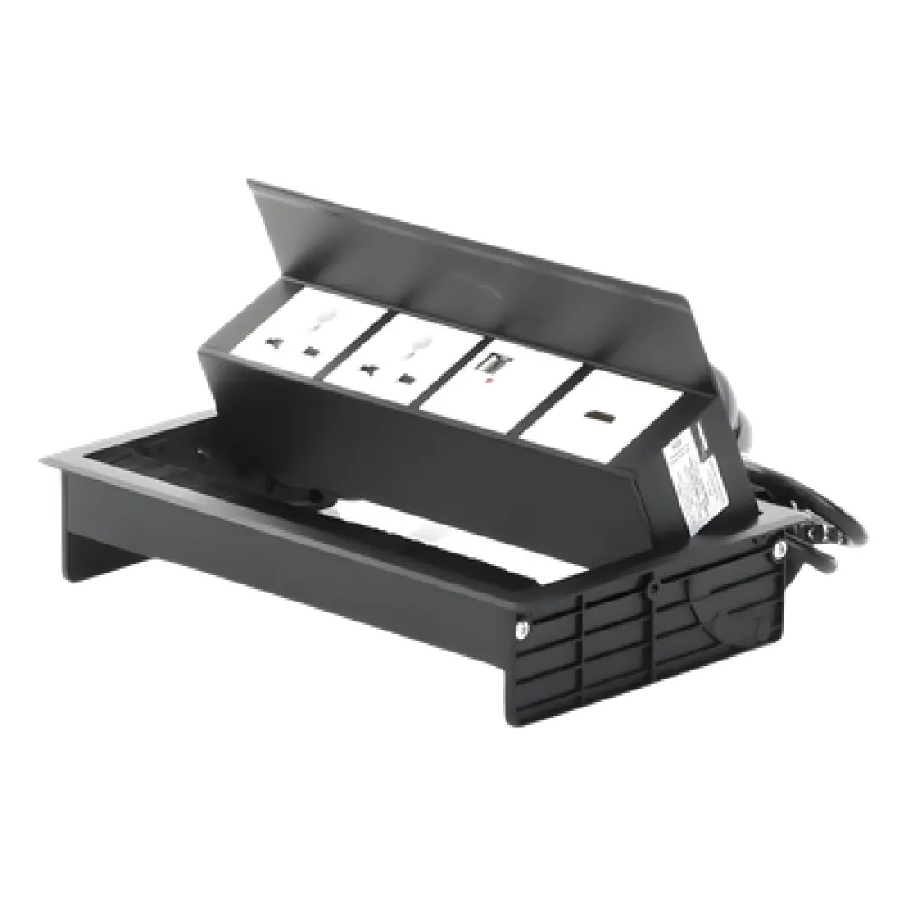 Caja Hub de Escritorio / 2 Contactos Universales / HDMI + RJ45 Cat6 / 2 USB Carga / Cable 1.80 m (5.9 ft) / IP20