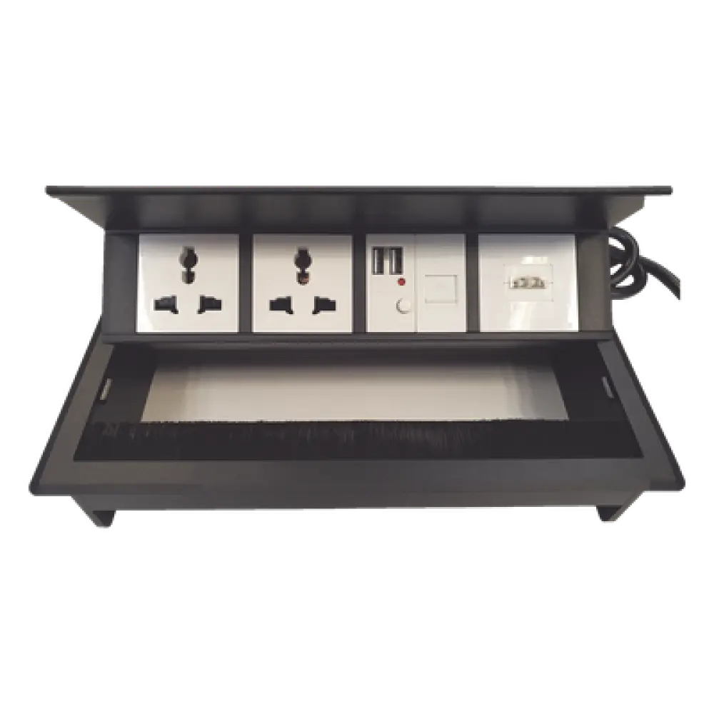 Caja Hub de Escritorio / 2 Contactos Universales / HDMI + RJ45 Cat6 / 2 USB Carga / Cable 1.80 m (5.9 ft) / IP20