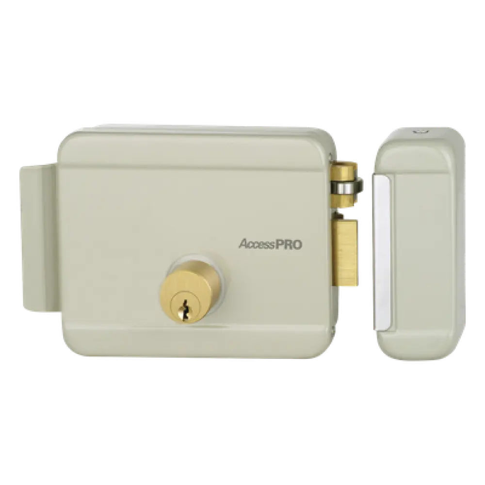 Cerradura Eléctrica / 12 VCA 2.5 A / Doble Cerrojo / Activación por Pulso 2 s / Exterior / Derecha / 129 x 103 x 38 mm