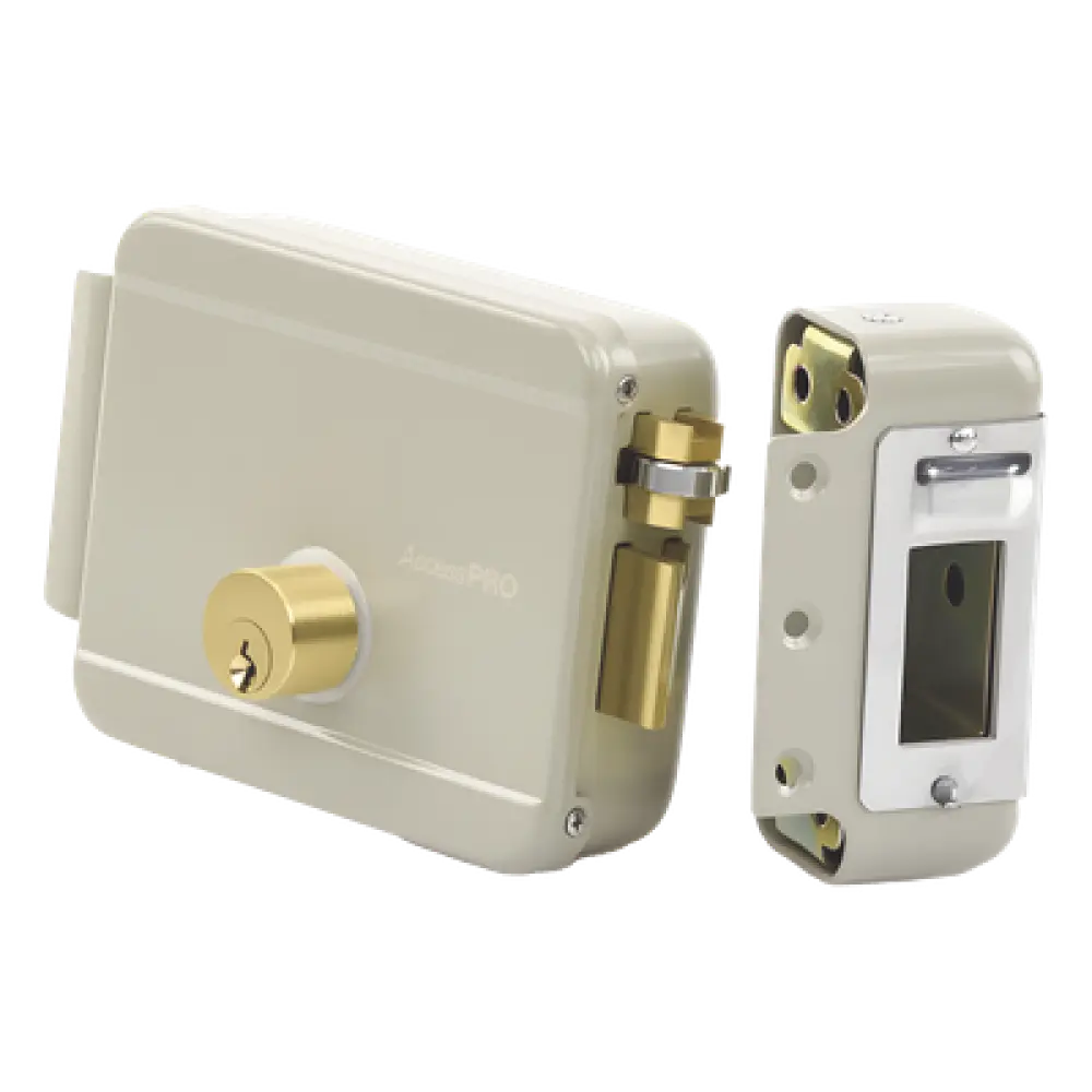 Cerradura Eléctrica / 12 VCA 2.5 A / Doble Cerrojo / Activación por Pulso 2 s / Exterior / Derecha / 129 x 103 x 38 mm
