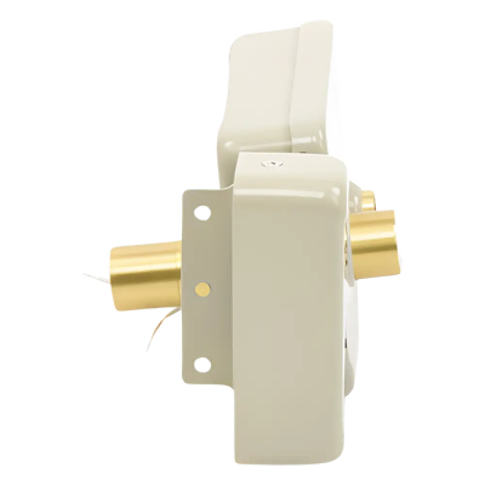 Cerradura Eléctrica con Botón de Salida / Doble Cerrojo / 12 VCA 2.5 A / Pulsos de 2 Seg / Exterior Izquierda