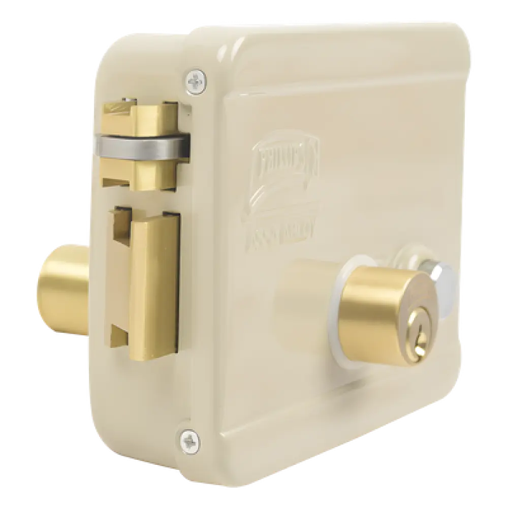 Cerradura Eléctrica / Doble Cerrojo / 12 VCC/VCA / Consumo 2 A/4 A / Botón Integrado / Izquierda / Exterior