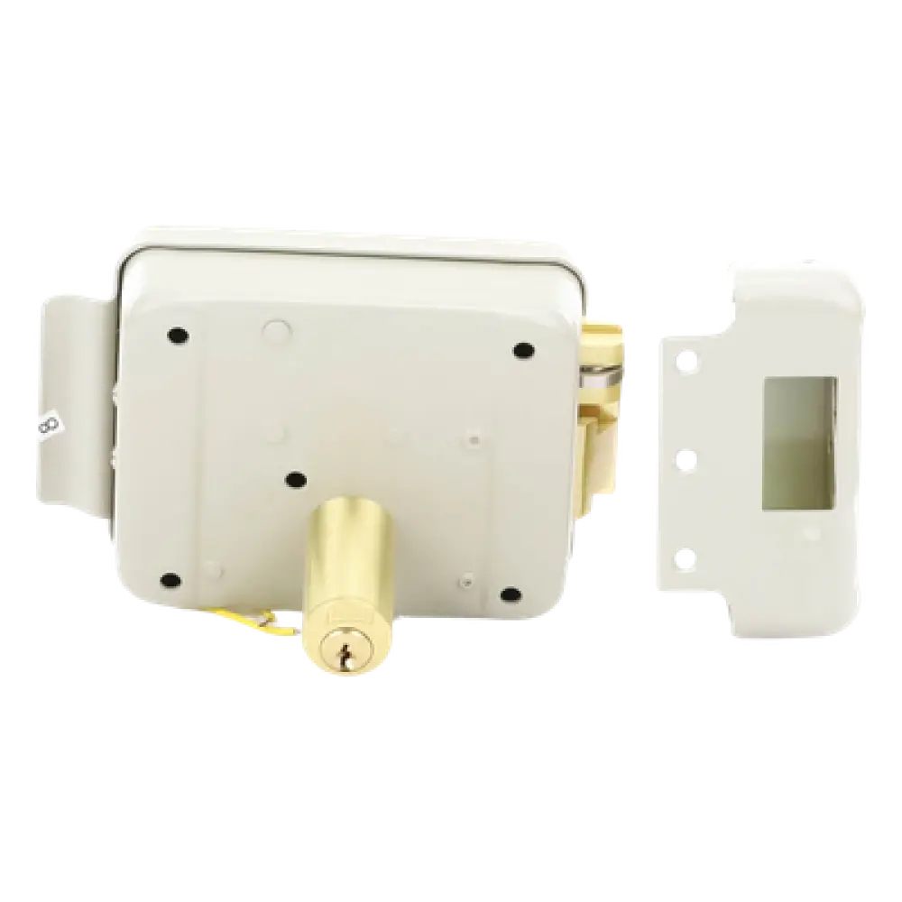 Cerradura Eléctrica / Doble Cerrojo / 12 VCC/VCA / Consumo 2 A/4 A / Botón Integrado / Izquierda / Exterior