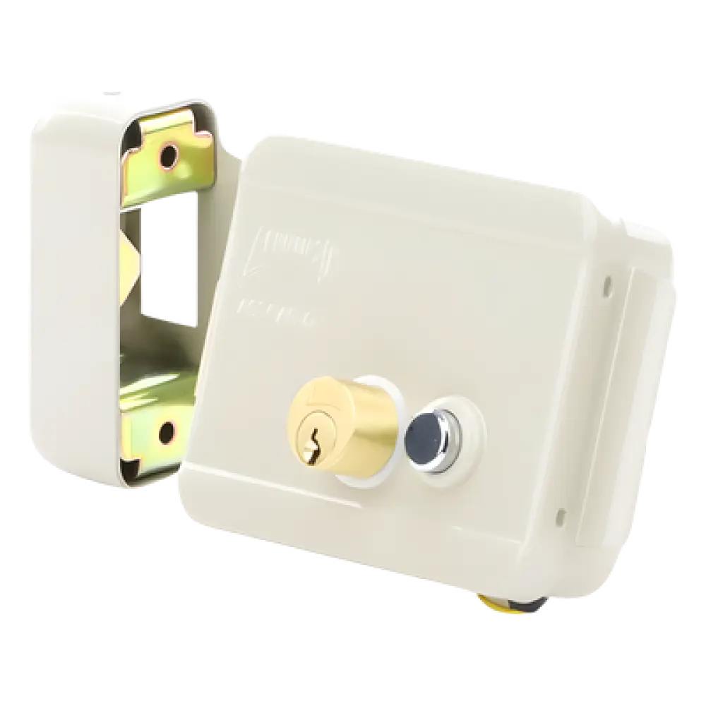 Cerradura Eléctrica / Doble Cerrojo / 12 VCC/VCA / Consumo 2 A/4 A / Botón Integrado / Izquierda / Exterior