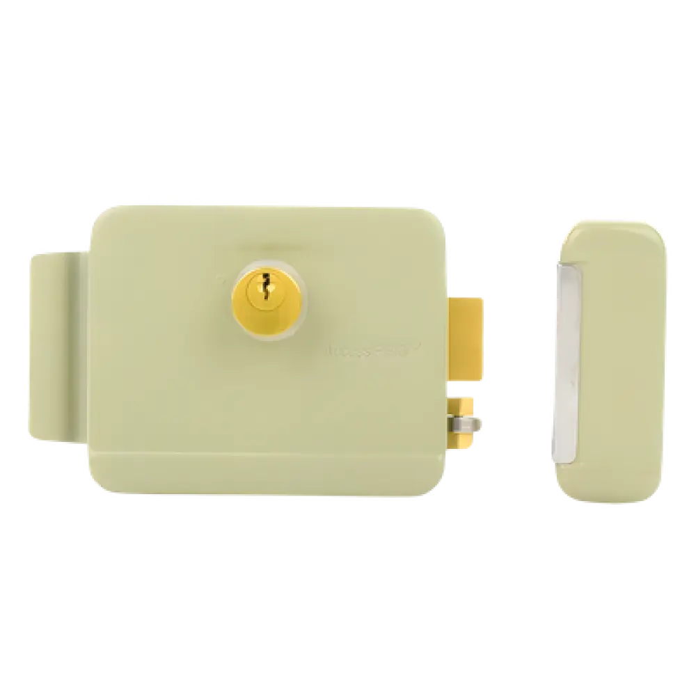 Cerradura Eléctrica / Doble Cerrojo / 12 VCA 2.5 A / Activación por Pulso 2 s / Exterior / Puerta Izquierda