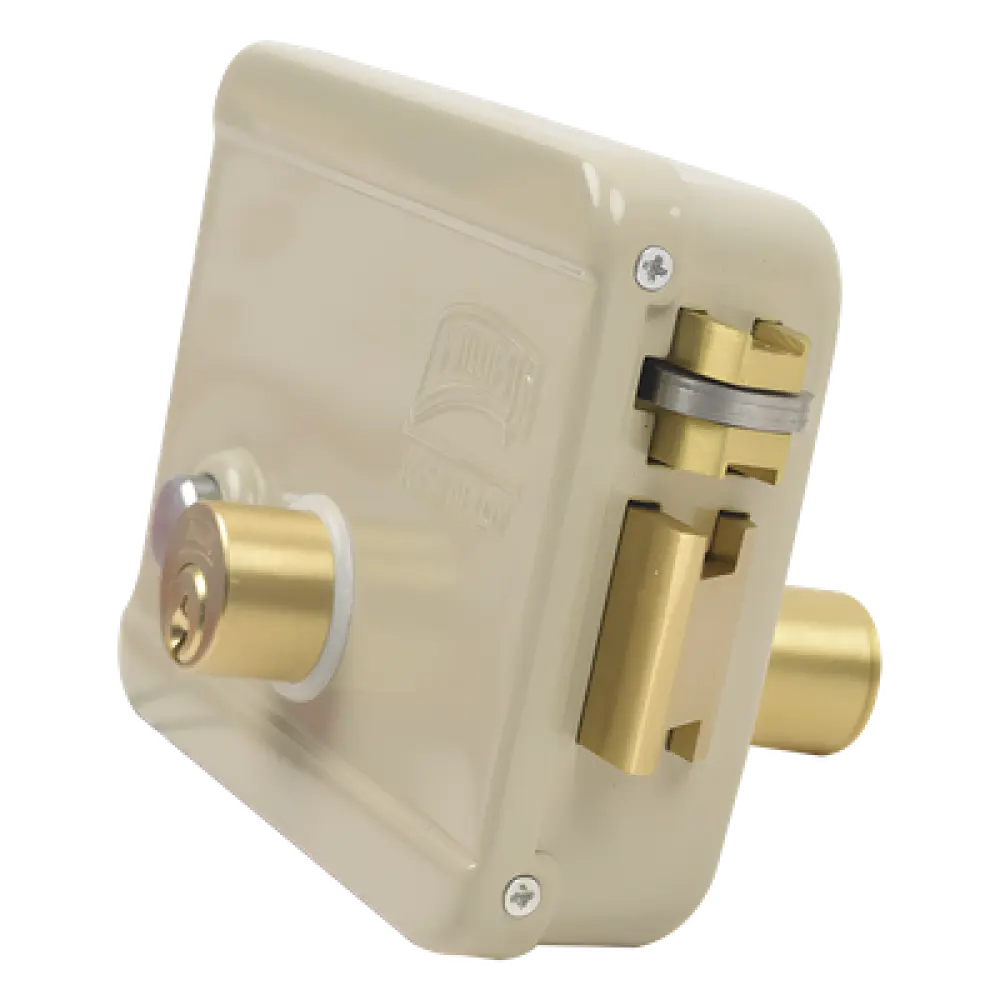 Cerradura Eléctrica / Doble Cerrojo / 12 VCC/VCA / 4 A Máx. / Botón Integrado / Exterior / Derecha