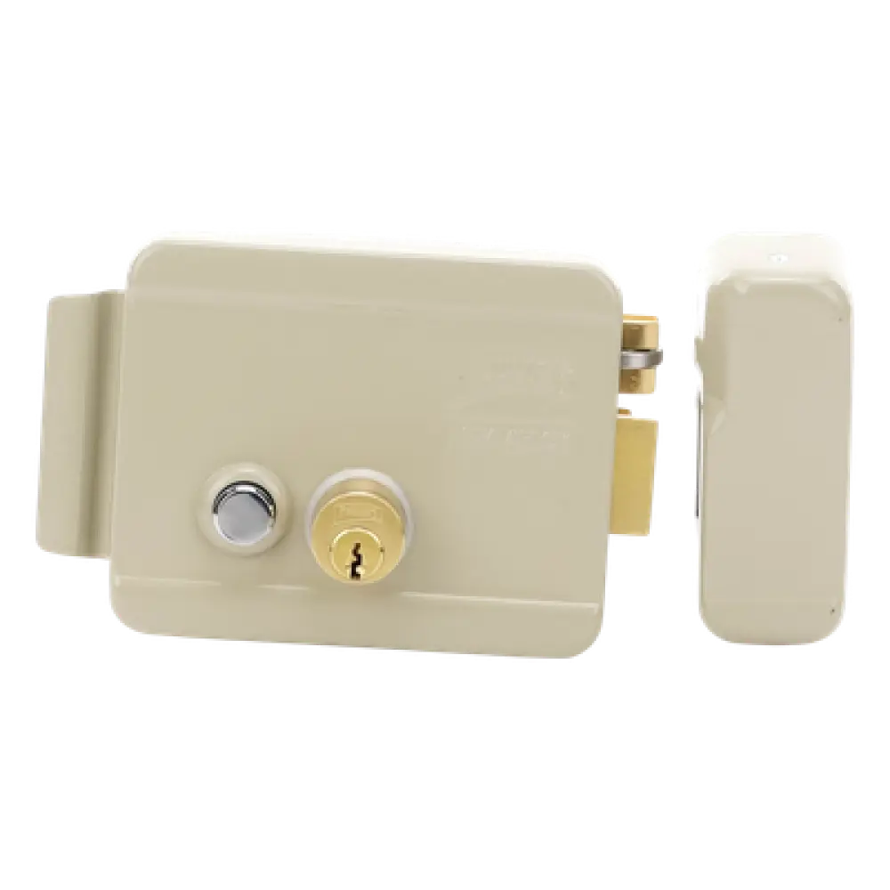 Cerradura Eléctrica / Doble Cerrojo / 12 VCC/VCA / 4 A Máx. / Botón Integrado / Exterior / Derecha