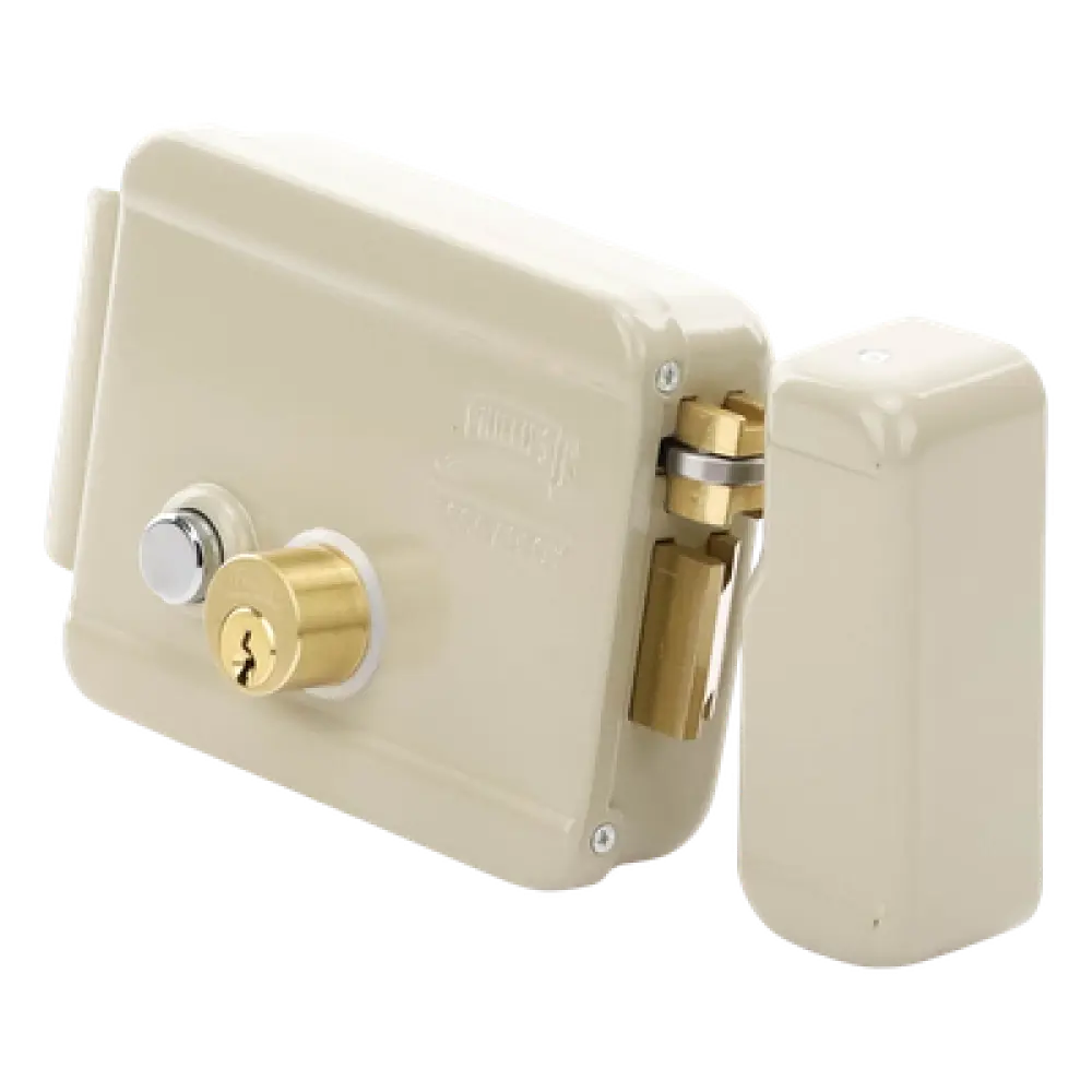 Cerradura Eléctrica / Doble Cerrojo / 12 VCC/VCA / 4 A Máx. / Botón Integrado / Exterior / Derecha