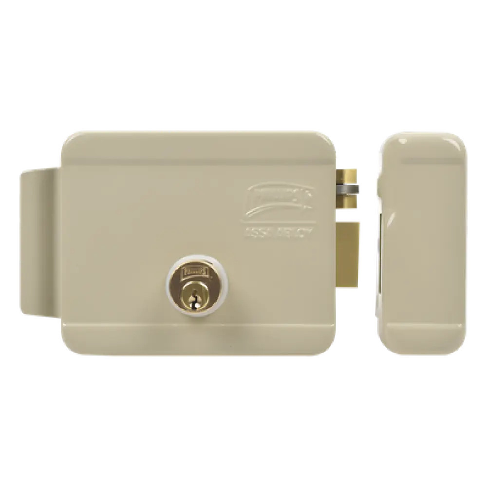 Cerradura Eléctrica / Doble Cerrojo / 12 VCC/VCA / Activación por Pulso 2 s / Exterior Derecha / 129 x 103 x 38 mm