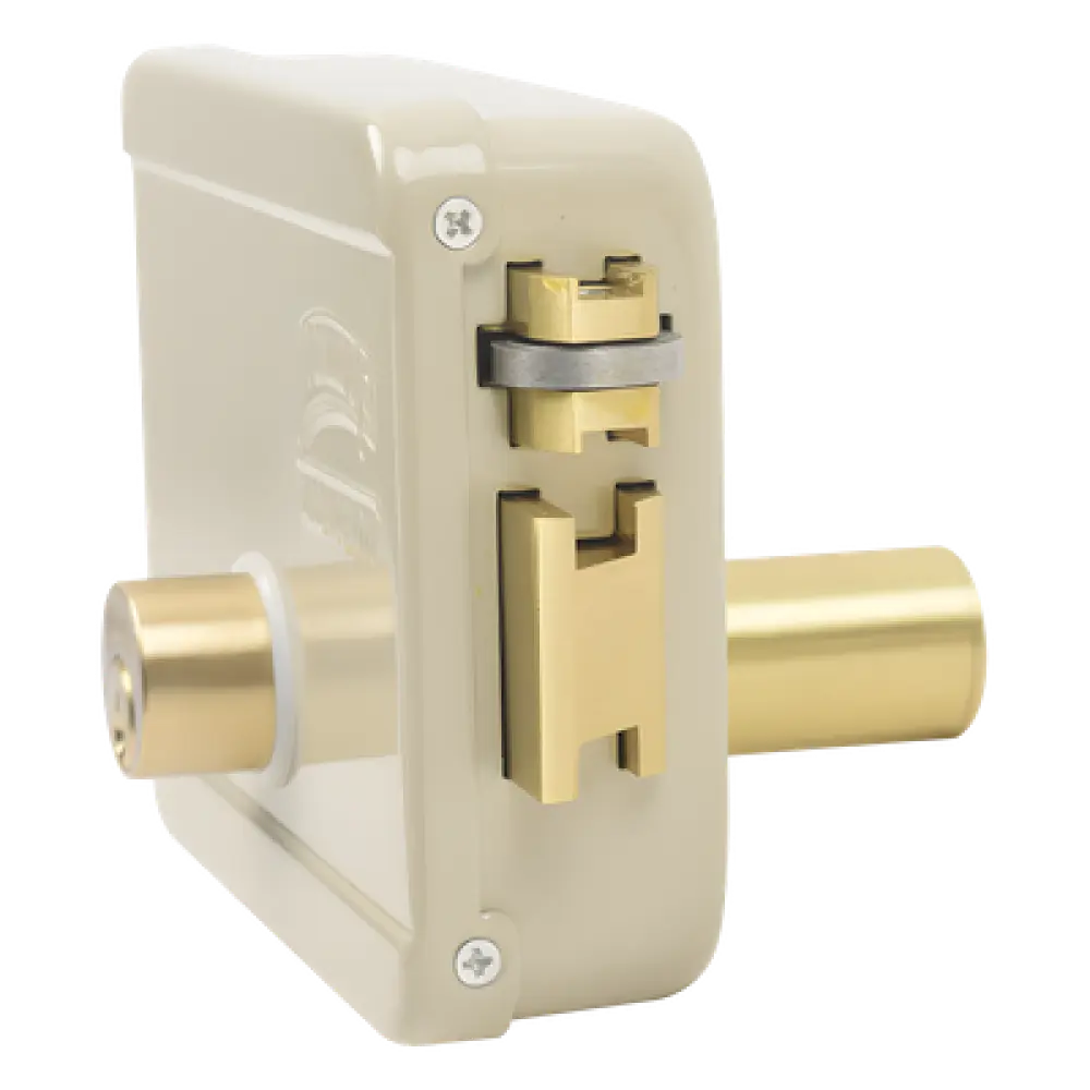 Cerradura Eléctrica / Doble Cerrojo / 12 VCC/VCA / Activación por Pulso 2 s / Exterior Derecha / 129 x 103 x 38 mm