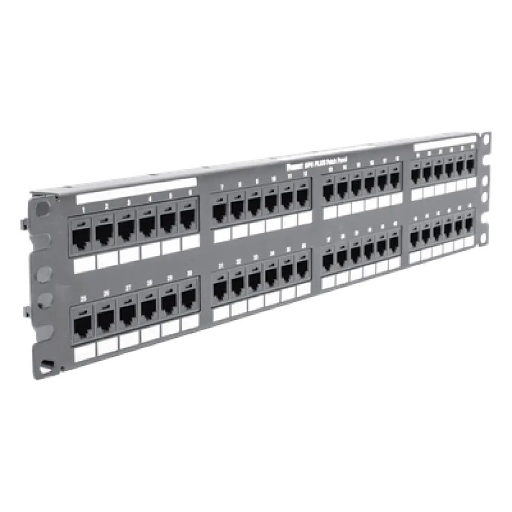 Panel de Parcheo de Impacto / Categoría 6 / 48 Puertos / 2UR / Plano / 19 Pulgadas