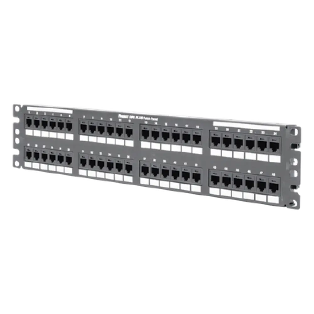 Panel de Parcheo de Impacto / Categoría 6 / 48 Puertos / 2UR / Plano / 19 Pulgadas
