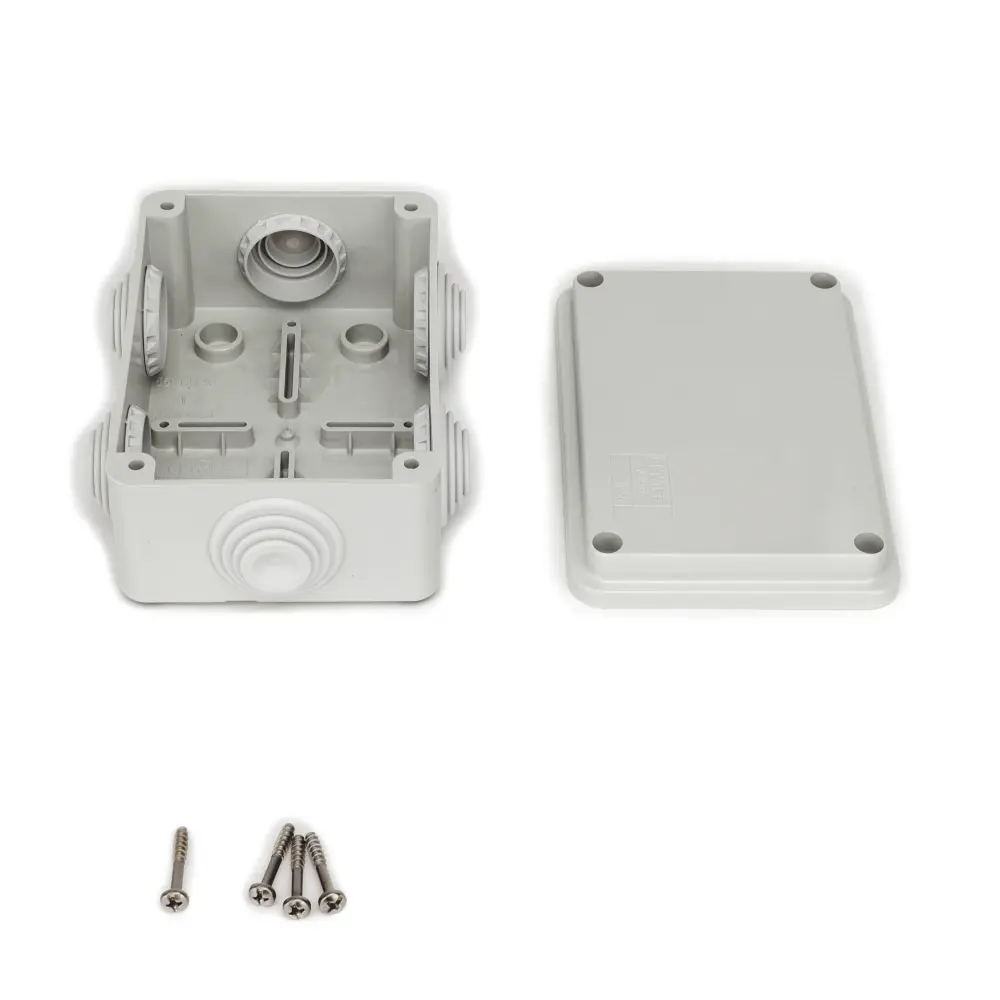 Caja Estanca de PVC Para Derivación y Conexión, 6 Entradas, Tapa Atornillada, 120x80x50 mm (Área interna), Uso Exterior IP55, Material que no Propaga el Fuego y Libre de Hálogenos