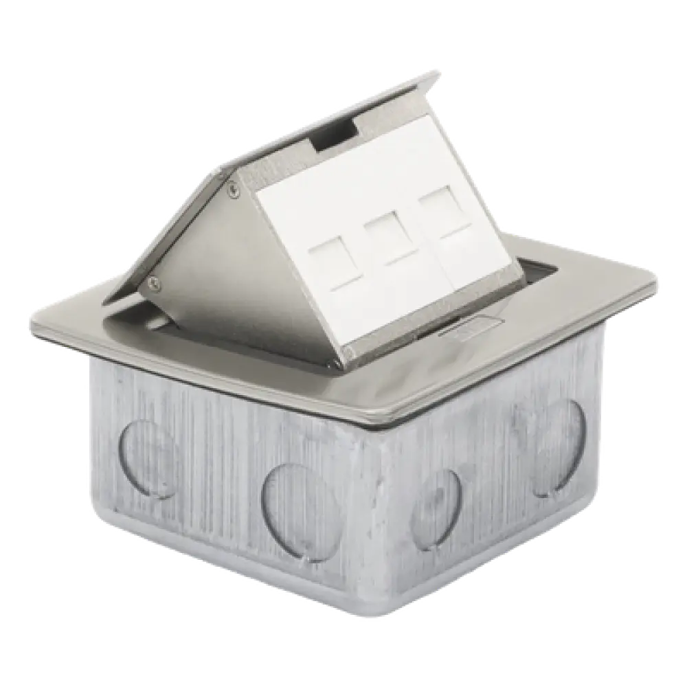 Mini Caja de Piso Rectangular / 12.4 x 12 x 7.2 cm / Acero Inoxidable 304 / 3 Puertos Keystone / 0.828 kg