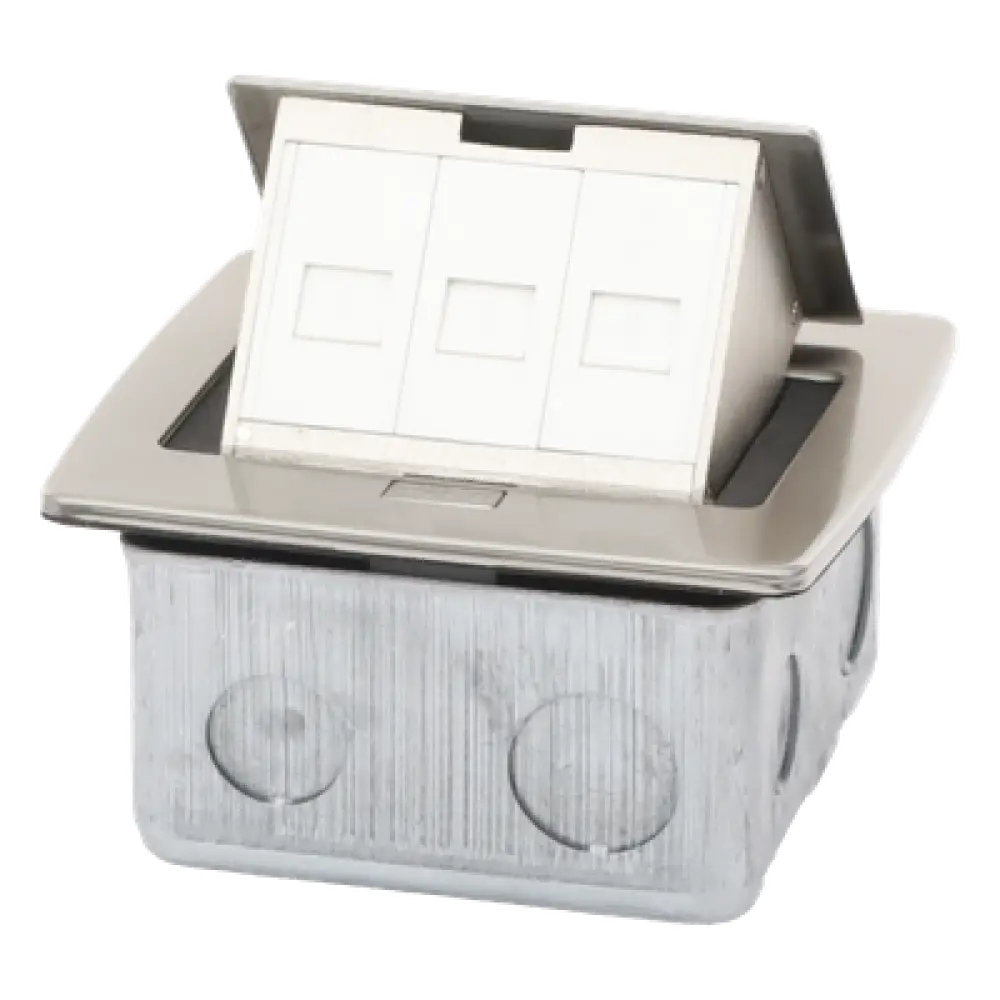 Mini Caja de Piso Rectangular / 12.4 x 12 x 7.2 cm / Acero Inoxidable 304 / 3 Puertos Keystone / 0.828 kg