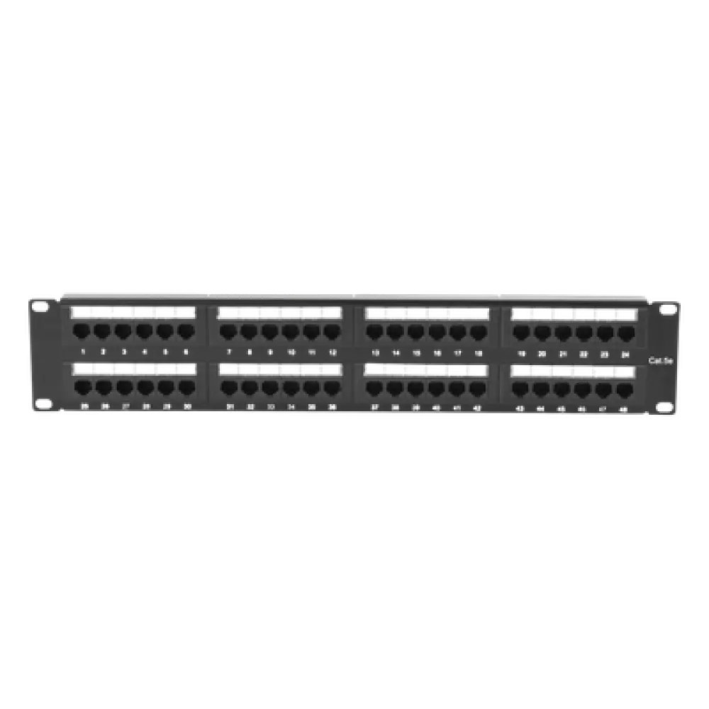 Panel de Parcheo de Impacto / 48 Puertos / Cat5e / 19 Pulgadas (48.26 cm) / 2U / T568A/T568B / Barra Organizadora